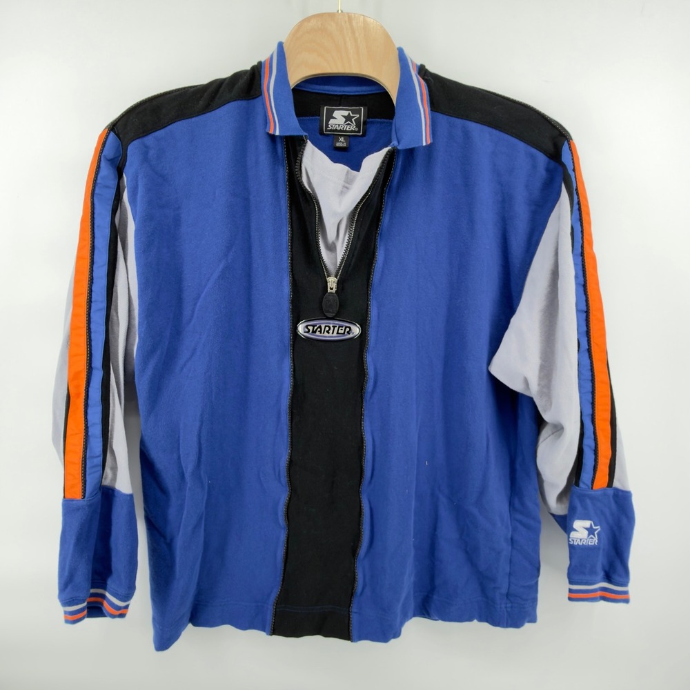 Vintage Starter Quarter Zip Sweatshirt Mens XL Blue Black Grey Orange 90s